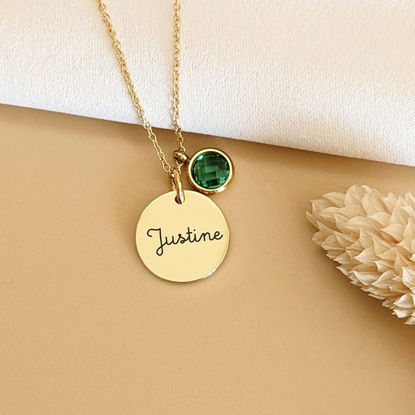 Picture of Personalized Disc Name Necklace with Birthstone | Custom Necklace with Engraved Text | Gift for her