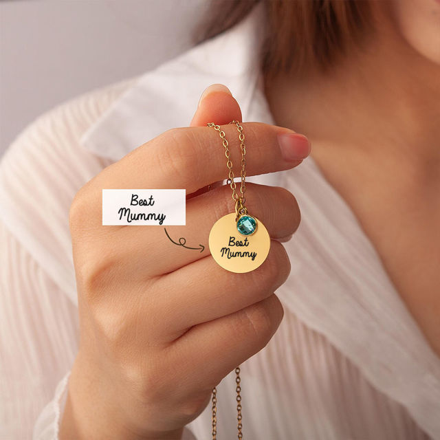 Picture of Personalized Disc Name Necklace with Birthstone | Custom Necklace with Engraved Text | Gift for her