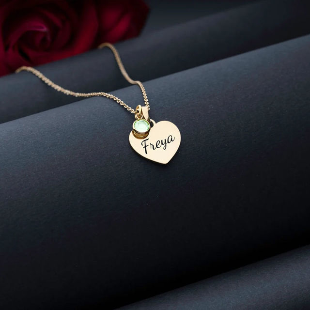 Picture of Personalized Engraved Name Necklace with Birthstones | Custom Heart Necklace with Text | Gift for her