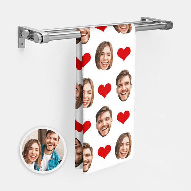 Picture of Personalized Couple Faces Towel Personalized Photo Towel Funny Gift