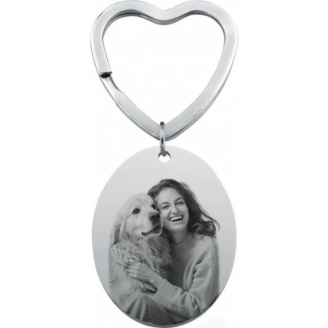 Picture of Custom Engraved Photo Keychain | Personalized Stainless Steel Keychain with Oval |  Gift for Your Loved One