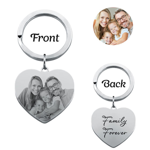 Picture of Custom Photo Keychain with Heart Pendant | Personalized Stainless Steel Keyring | Gift for Your Loved One