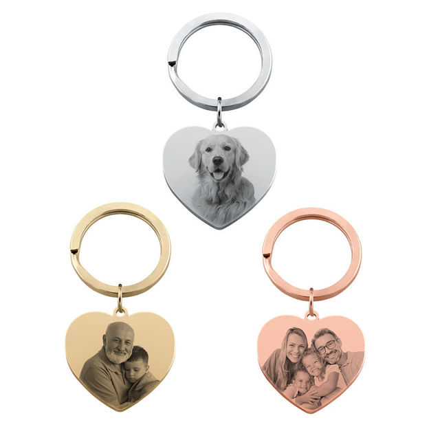 Picture of Custom Photo Keychain with Heart Pendant | Personalized Stainless Steel Keyring | Gift for Your Loved One