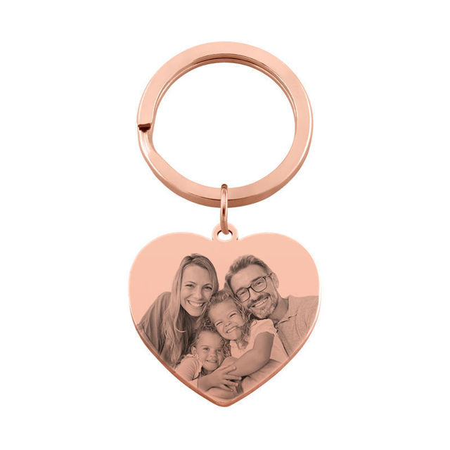 Picture of Custom Photo Keychain with Heart Pendant | Personalized Stainless Steel Keyring | Gift for Your Loved One