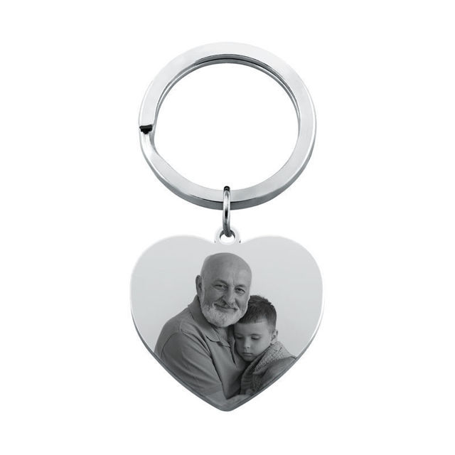 Picture of Custom Photo Keychain with Heart Pendant | Personalized Stainless Steel Keyring | Gift for Your Loved One