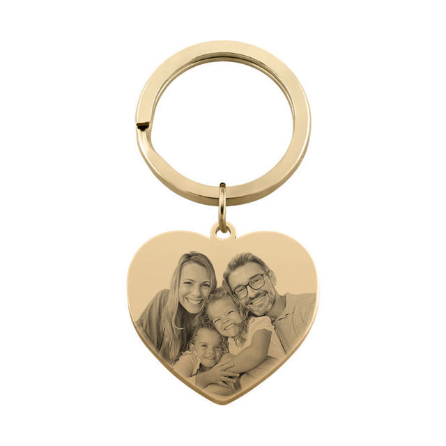 Picture of Custom Photo Keychain with Heart Pendant | Personalized Stainless Steel Keyring | Gift for Your Loved One