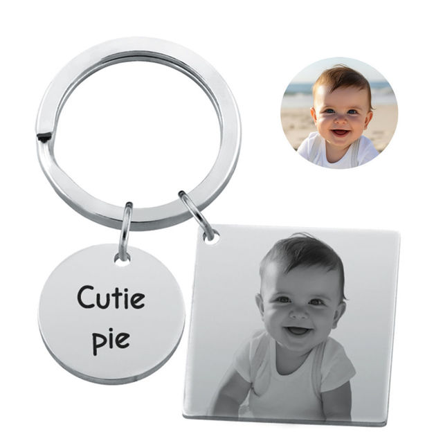 Picture of Custom Square Engraved Photo Keychain | Personalized Stainless Steel Keychain