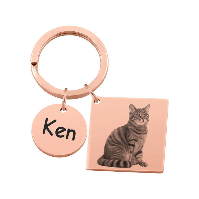 Picture of Custom Square Engraved Photo Keychain | Personalized Stainless Steel Keychain