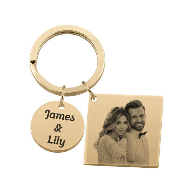 Picture of Custom Square Engraved Photo Keychain | Personalized Stainless Steel Keychain