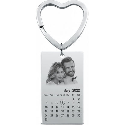 Picture of Custom Photo Keychain | Personalized Stainless Steel Keychain with Calendar | Best Gift for Anniversary