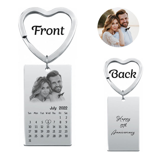 Picture of Custom Photo Keychain | Personalized Stainless Steel Keychain with Calendar | Best Gift for Anniversary