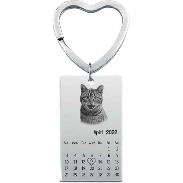 Picture of Custom Photo Keychain | Personalized Stainless Steel Keychain with Calendar | Best Gift for Anniversary