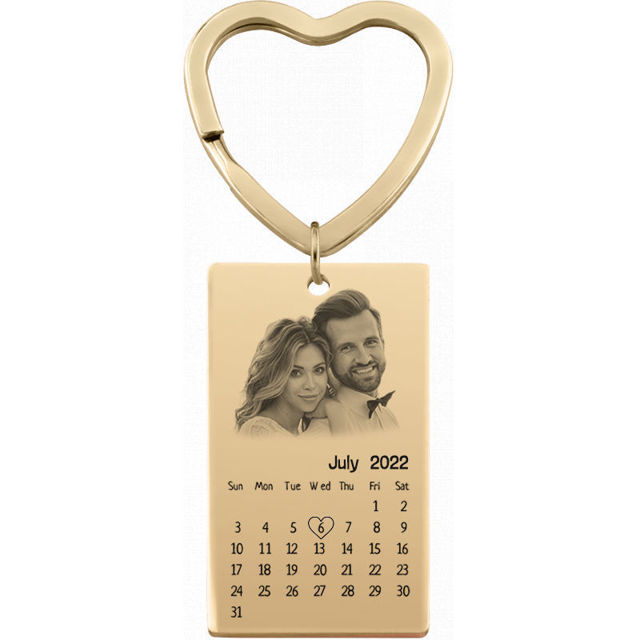 Picture of Custom Photo Keychain | Personalized Stainless Steel Keychain with Calendar | Best Gift for Anniversary