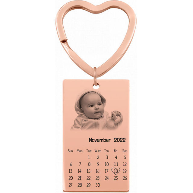 Picture of Custom Photo Keychain | Personalized Stainless Steel Keychain with Calendar | Best Gift for Anniversary