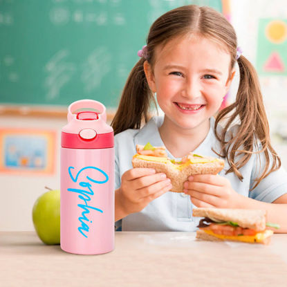 Picture of Personalized Kids Thermos Water Bottles with Straw | Custom Stainless Steel Thermos Water Bottles with Name | Back to School Gift