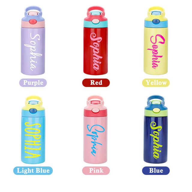 Picture of Personalized Kids Thermos Water Bottles with Straw | Custom Stainless Steel Thermos Water Bottles with Name | Back to School Gift