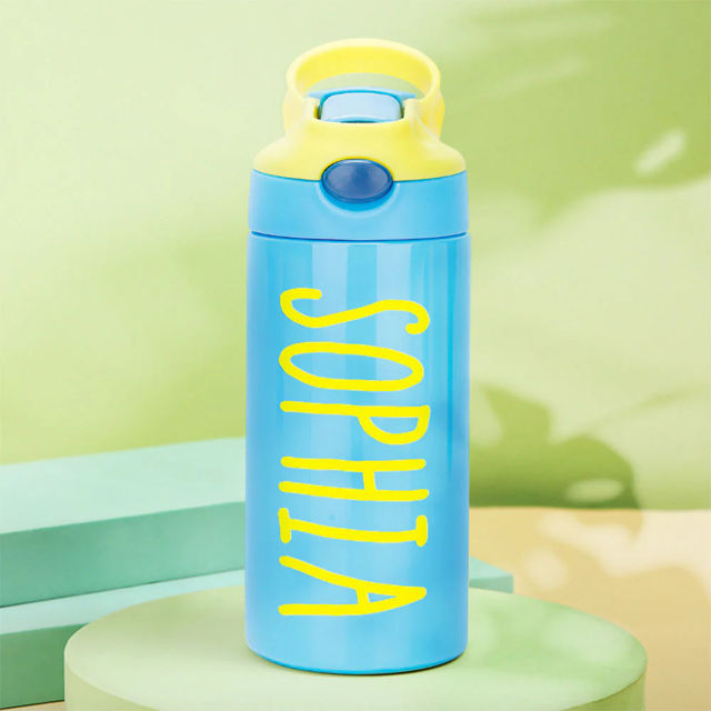 Picture of Personalized Kids Thermos Water Bottles with Straw | Custom Stainless Steel Thermos Water Bottles with Name | Back to School Gift