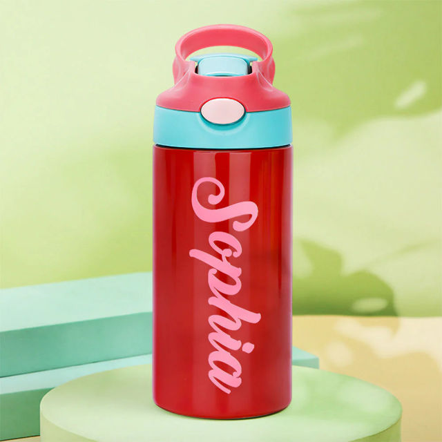 Picture of Personalized Kids Thermos Water Bottles with Straw | Custom Stainless Steel Thermos Water Bottles with Name | Back to School Gift