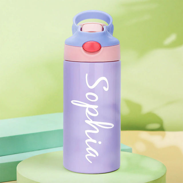 Picture of Personalized Kids Thermos Water Bottles with Straw | Custom Stainless Steel Thermos Water Bottles with Name | Back to School Gift