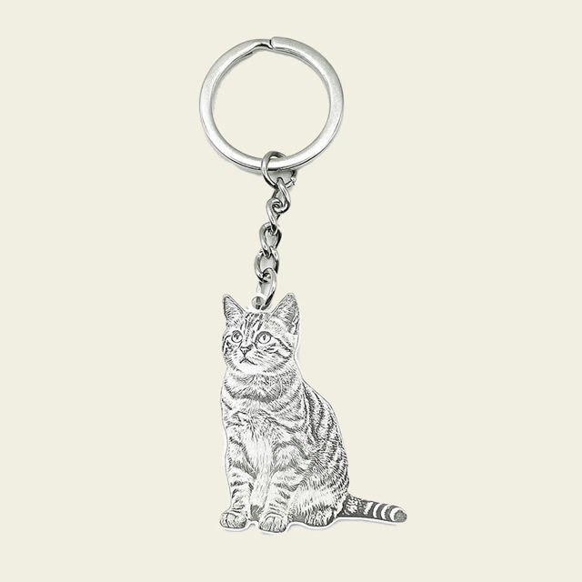 Picture of Custom Engraved Stainless Steel Pet Photo Keychain | Personalized Photo Pet Keyring | Gift for Pet Person