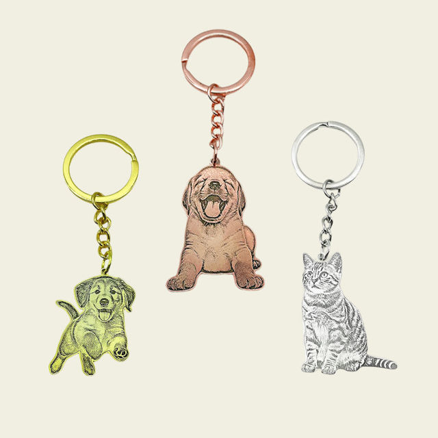 Picture of Custom Engraved Stainless Steel Pet Photo Keychain | Personalized Photo Pet Keyring | Gift for Pet Person