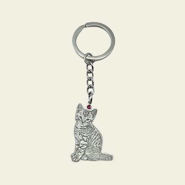 Picture of Custom Engraved Stainless Steel Pet Photo Keychain | Personalized Photo Pet Keyring | Gift for Pet Person