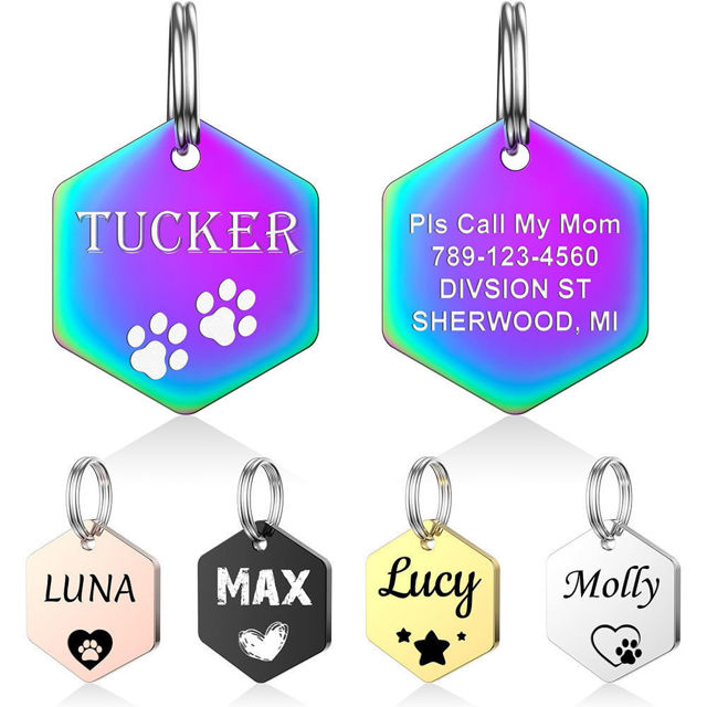 Imagen de Etiqueta personalizada para mascotas con múltiples formas y colores | Personalizada con número de teléfono | El mejor regalo para los amantes de las mascotas