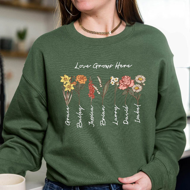 Picture of Personalized Birth Flower Hoodie - Personalized Unisex Long Sleeve Sweatshirt