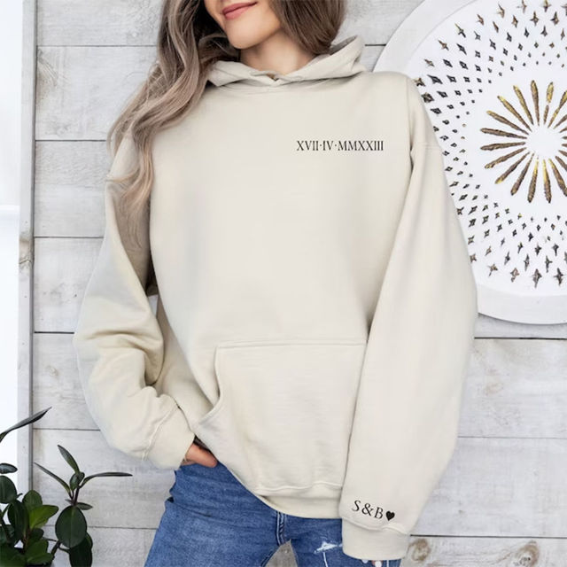 Picture of Personalized Unisex Embroidered Hoodie - Personalized Unisex Long Sleeve Sweatshirt with Date - Valentines Gift