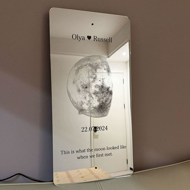 Picture of Personalized Moon Phase Mirror Sign - Couples Anniversary Moon Phase Mirror with Names and Text - Gifts for Boyfriend, Girlfriend and Family