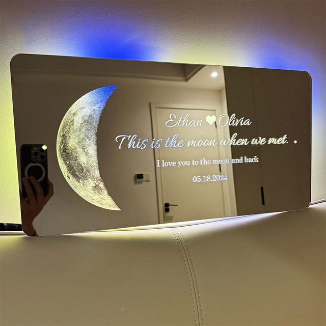 Picture of Custom Moon Phase Mirror Sign - Custom Mirror Sign with Couple Names and Date - Creative Gifts for Couples and Friends