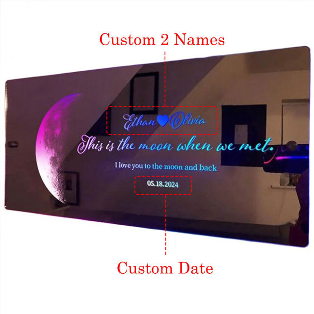 Picture of Custom Moon Phase Mirror Sign - Custom Mirror Sign with Couple Names and Date - Creative Gifts for Couples and Friends