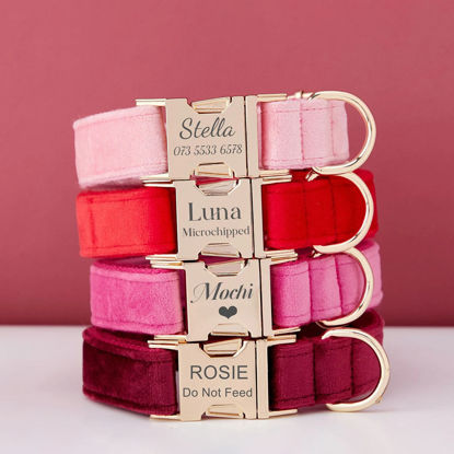 Imagen de Collar de perro personalizado - Conjuntos de collares de terciopelo para perros de varios colores personalizados - Etiqueta con nombre de mascota grabada con hebilla de metal - Los mejores regalos para cachorros para bodas y Navidad