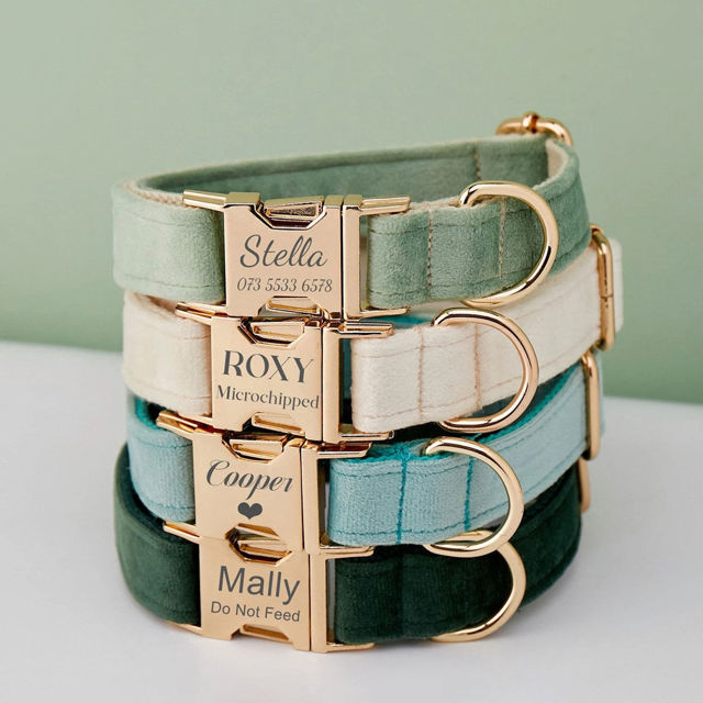 Imagen de Collar con nombre de mascota personalizado - Collares de terciopelo para perros de varios colores personalizados - Etiqueta con nombre de mascota grabada personalizada con hebilla de metal - Regalo para cachorros para bodas y Navidad