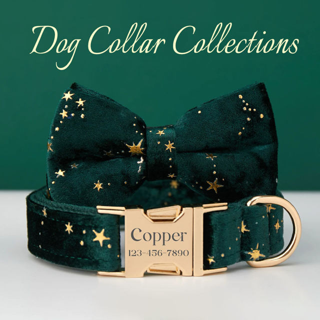 Picture of Personalized Dog Collar Bow Tie Leash Set with Starry Stars - Best Christmas Gifts for Dog and Pets