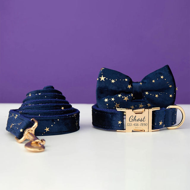 Picture of Personalized Dog Collar Bow Tie Leash Set with Starry Stars - Best Christmas Gifts for Dog and Pets