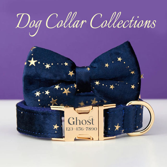 Imagen de Collar de perro personalizado - Collar de terciopelo de varios colores personalizado - Etiqueta con nombre de mascota grabada con hebilla de metal - Los mejores regalos para cachorros para bodas y Navidad