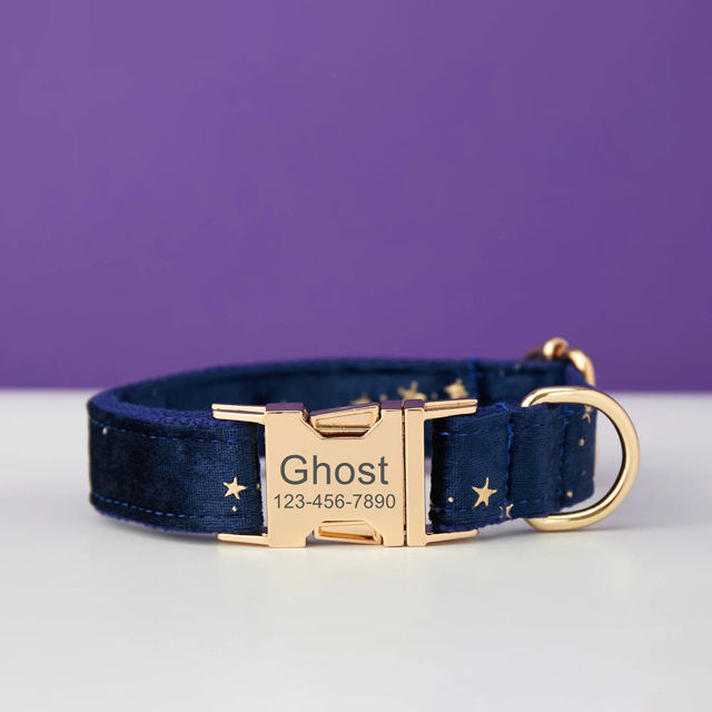Imagen de Collar de perro personalizado - Collar de terciopelo de varios colores personalizado - Etiqueta con nombre de mascota grabada con hebilla de metal - Los mejores regalos para cachorros para bodas y Navidad