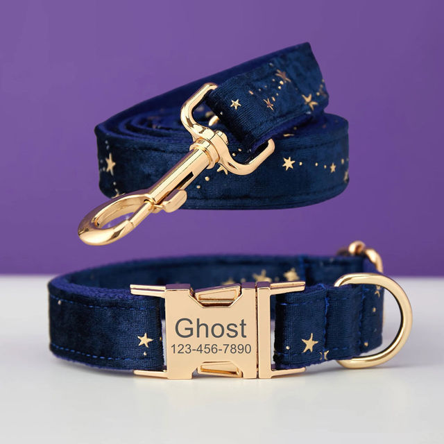 Imagen de Collar de perro personalizado - Collar de terciopelo de varios colores personalizado - Etiqueta con nombre de mascota grabada con hebilla de metal - Los mejores regalos para cachorros para bodas y Navidad