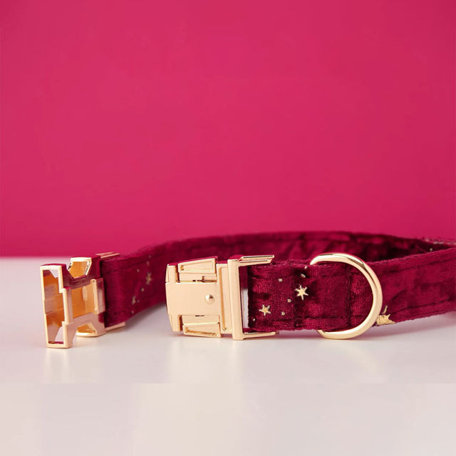 Imagen de Collar de perro personalizado - Collar de terciopelo de varios colores personalizado - Etiqueta con nombre de mascota grabada con hebilla de metal - Los mejores regalos para cachorros para bodas y Navidad