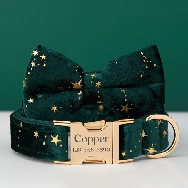 Imagen de Collar de perro personalizado - Collar de terciopelo de varios colores personalizado - Etiqueta con nombre de mascota grabada con hebilla de metal - Los mejores regalos para cachorros para bodas y Navidad