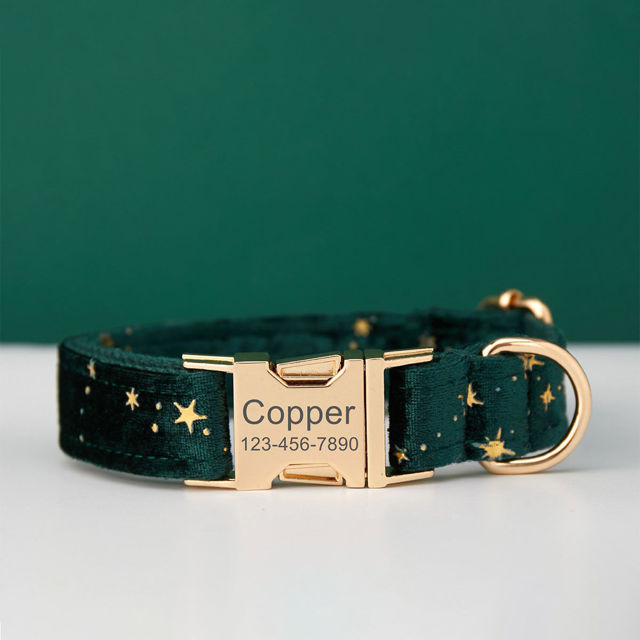 Imagen de Collar de perro personalizado - Collar de terciopelo de varios colores personalizado - Etiqueta con nombre de mascota grabada con hebilla de metal - Los mejores regalos para cachorros para bodas y Navidad