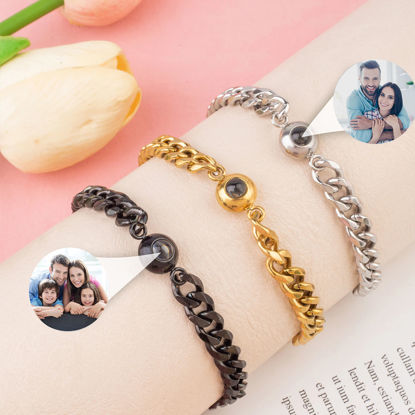 Picture of Custom Bold Chain Photo Projection Bracelet for Men - Custom Picture Bracelet - Memorial Bracelet for Boyfriend and Men - Best Photo Jewelry Gift for Him