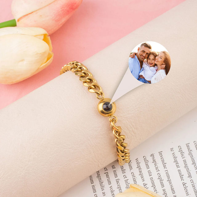 Picture of Custom Bold Chain Photo Projection Bracelet for Men - Custom Picture Bracelet - Memorial Bracelet for Boyfriend and Men - Best Photo Jewelry Gift for Him