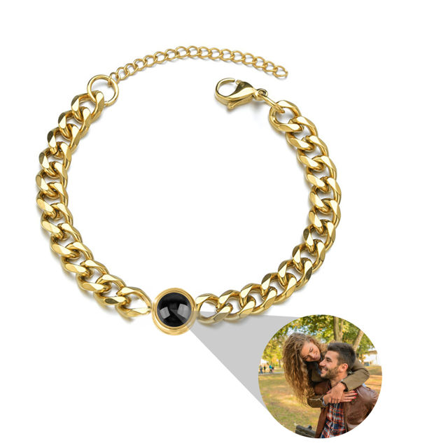 Picture of Custom Bold Chain Photo Projection Bracelet for Men - Custom Picture Bracelet - Memorial Bracelet for Boyfriend and Men - Best Photo Jewelry Gift for Him