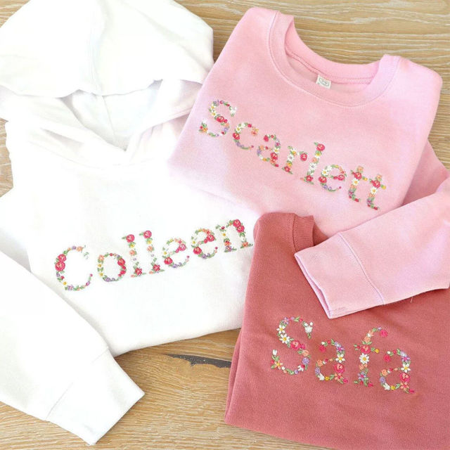 Picture of Personalized Embroidered Sweatshirt - Custom Embroidered Floral Text Sweatshirt