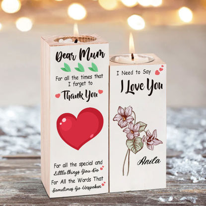 Picture of Custom Rectangular Wooden Candle Holders - Personalized Name and Flower Candle Holders - Best Custom Candle Holder Gifts for Family and Lover