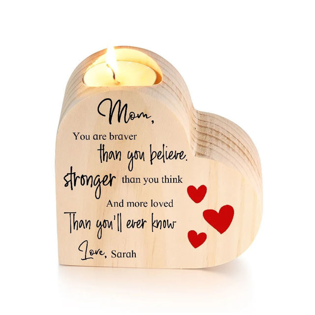 Picture of Custom Wooden Candle holder - Personalized Heart Shape Candle holder with Text - Best Christmas, Anniversary, Mother's day Gift