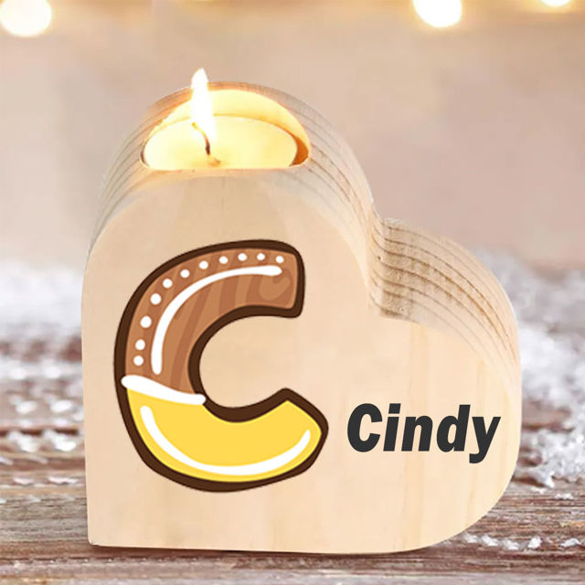 Picture of Custom Wooden Heart Candle Holders - Personalized Heart Shaped Letter Name Candle Holders - Best Custom Heart Candle Holders Memorial Gift