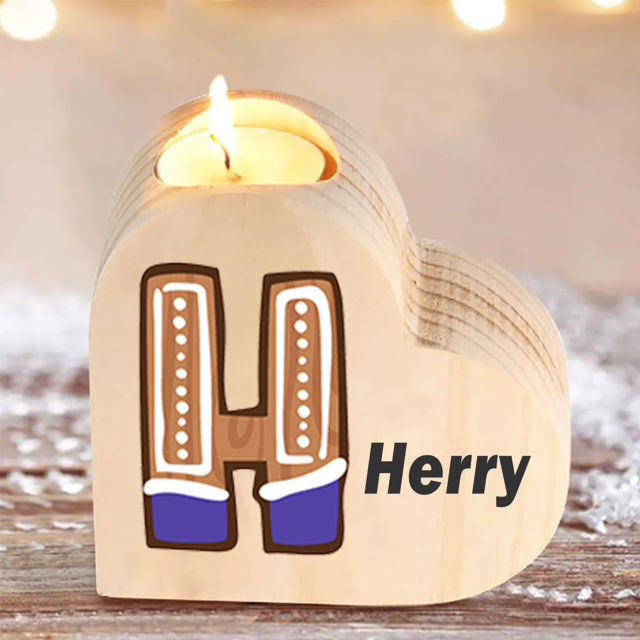 Picture of Custom Wooden Heart Candle Holders - Personalized Heart Shaped Letter Name Candle Holders - Best Custom Heart Candle Holders Memorial Gift